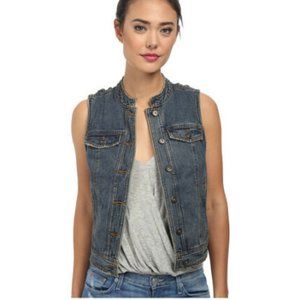 FREE PEOPLE Rugged Ripped Denim Lace Up Vest - XS